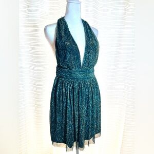 Lulu's Shimmering Teal Halter Short Dress